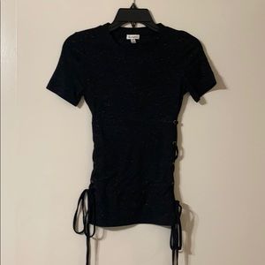 Short sleeve top with lace ties on side